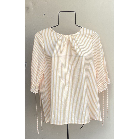 SheIn Tops - Yellow Striped Blouse Top Buttons On Back Ties On Sleeves Women’s Sz XL/12 Shein
